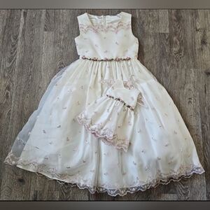 Cinderella Girls Mesh Embroidered Floral Dress W/Matching Doll Dress Girls Sz 6X